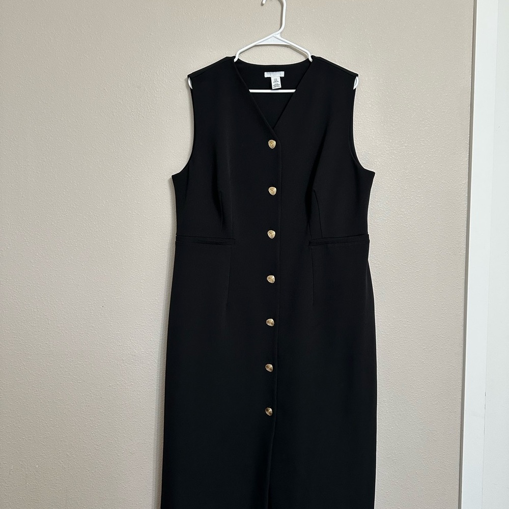 H&M Black Midi Dress with Gold Buttons